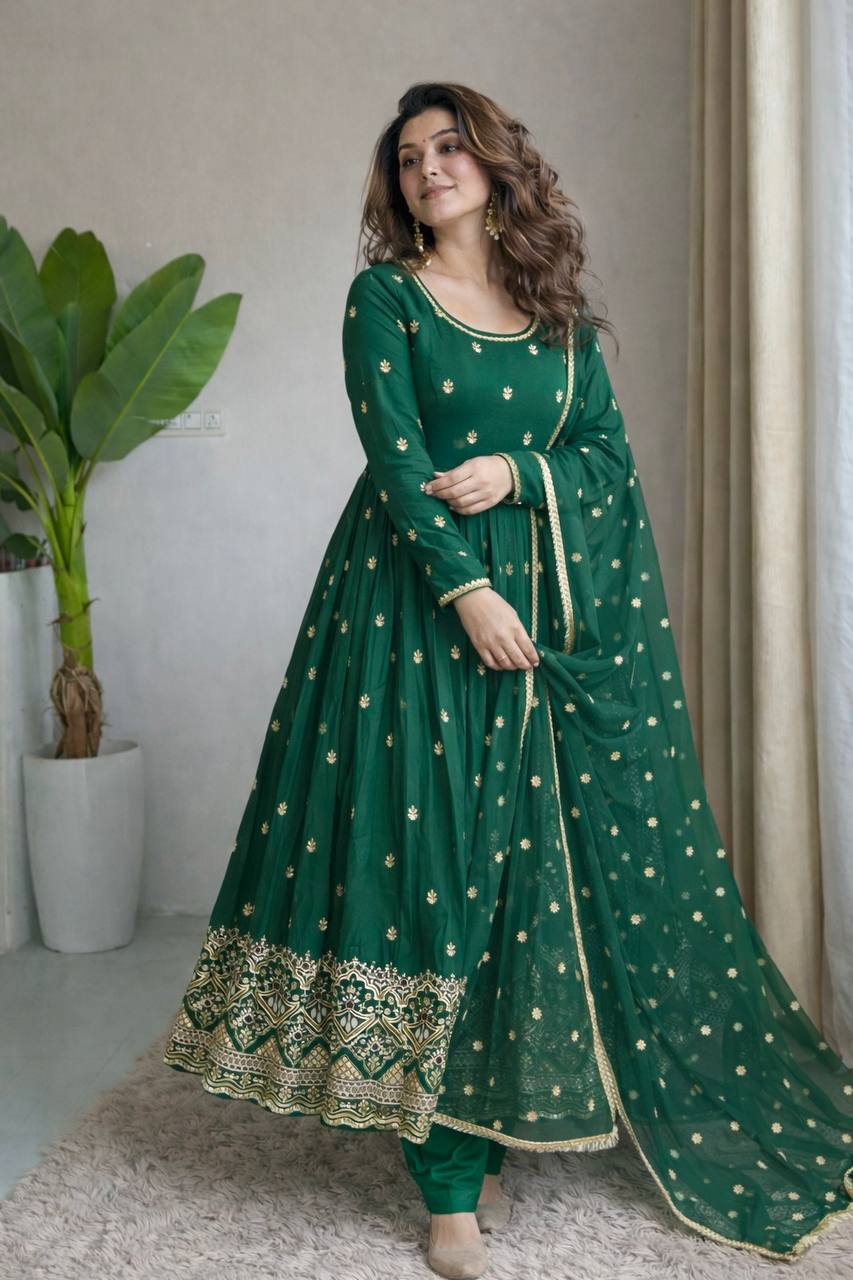 Wedding Green Color Sequence Embroidered Anarkali Suit With Dupatta