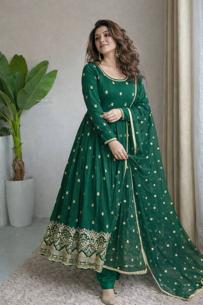 Wedding Green Color Sequence Embroidered Anarkali Suit With Dupatta