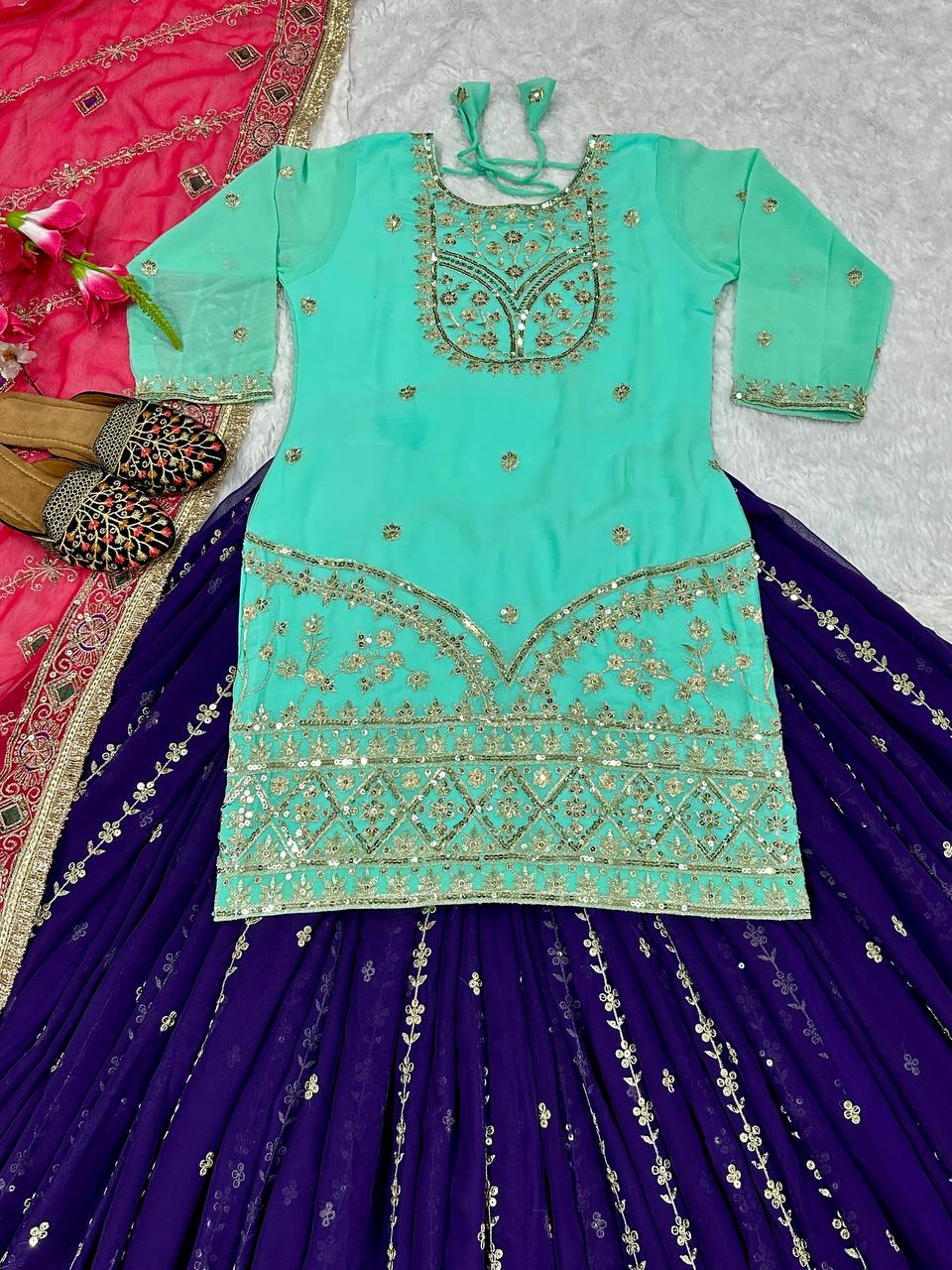 Ceremony Wear Heavy Faux Georgette With 5mm Sequence Embroidery Work Lehenga Suit