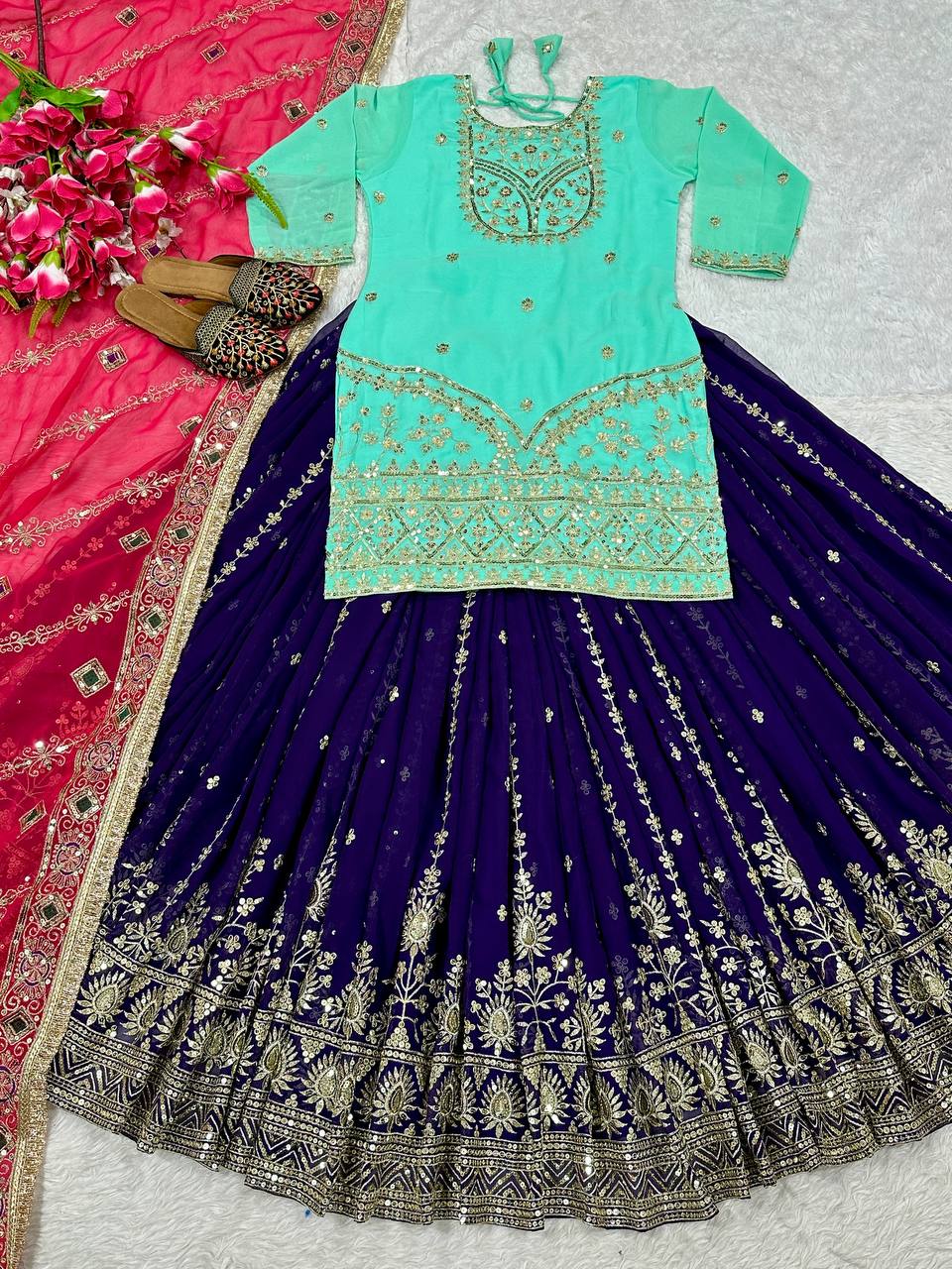 Ceremony Wear Heavy Faux Georgette With 5mm Sequence Embroidery Work Lehenga Suit