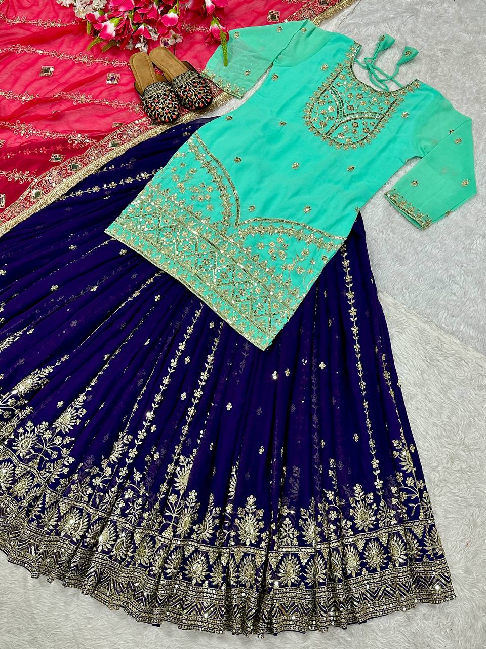 Ceremony Wear Heavy Faux Georgette With 5mm Sequence Embroidery Work Lehenga Suit