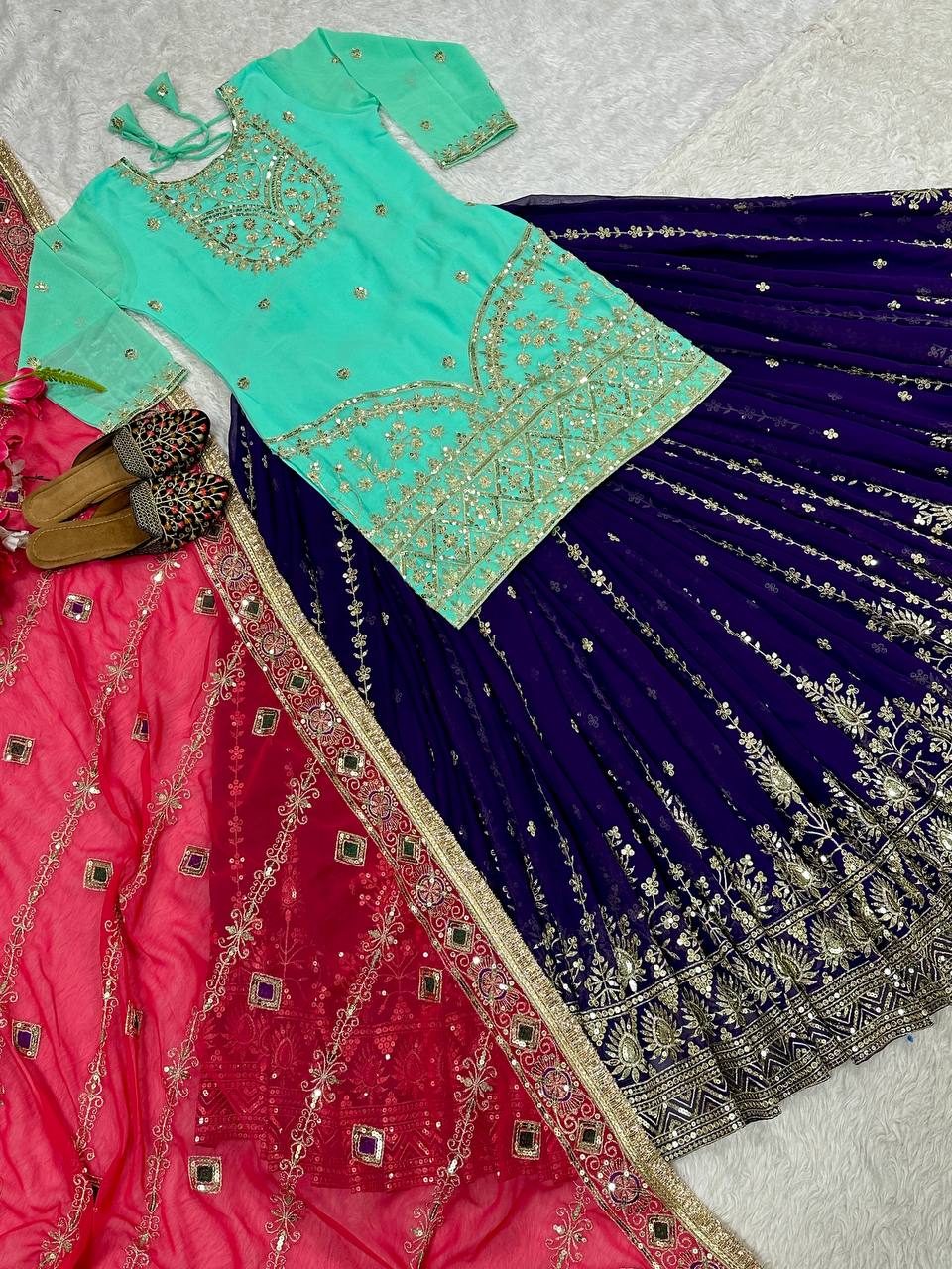 Ceremony Wear Heavy Faux Georgette With 5mm Sequence Embroidery Work Lehenga Suit