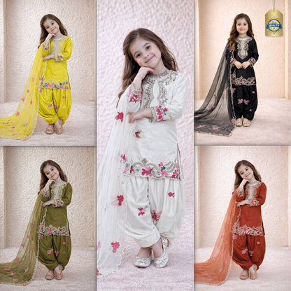 Girls Designer Crepe Silk Embroiderd Fully Stitched Salwar Suit