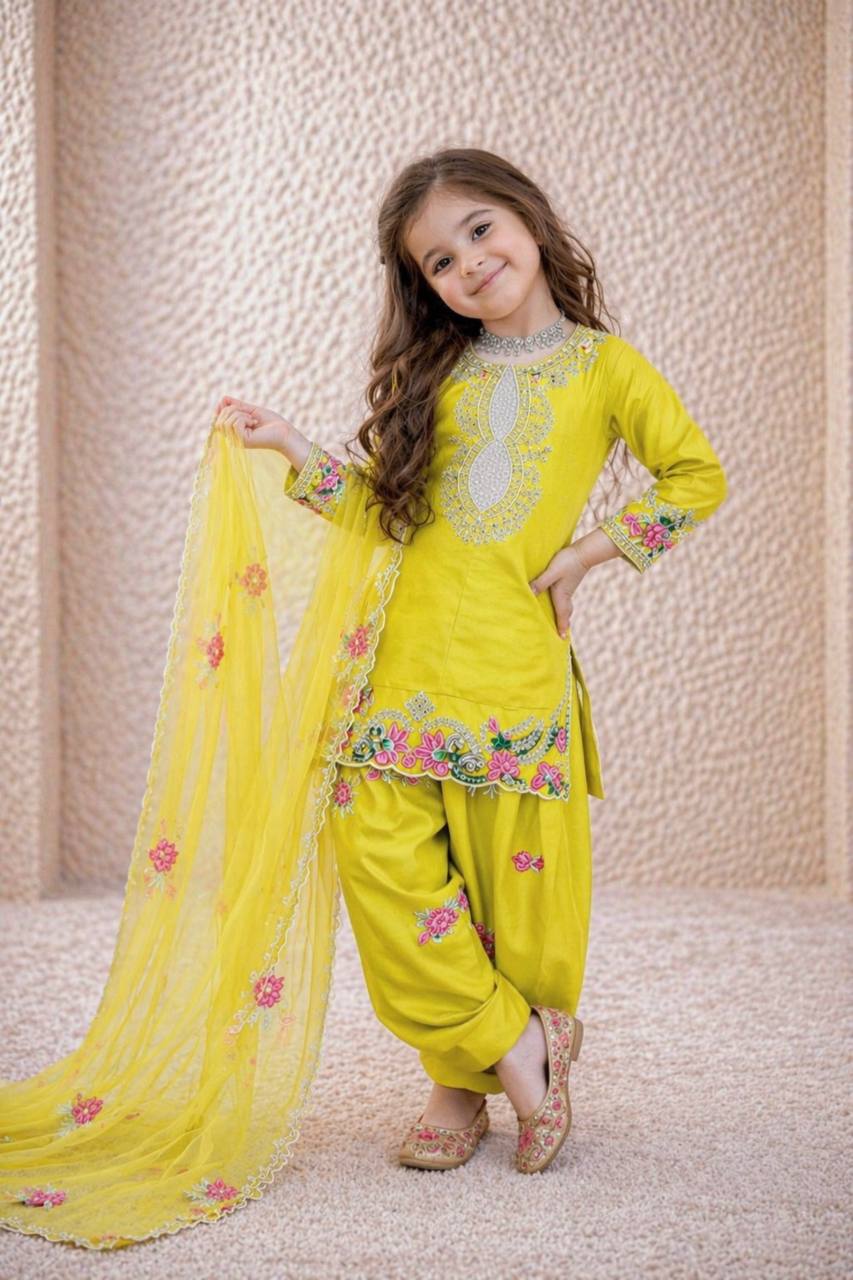 Girls Designer Crepe Silk Salwar Suit – Heavy Embroidery Collection