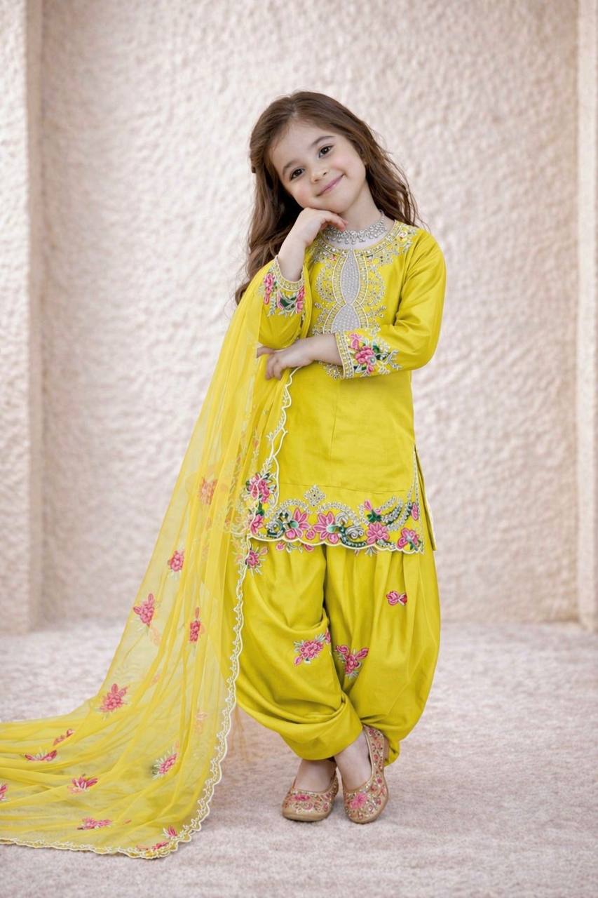 Girls Designer Crepe Silk Embroiderd Fully Stitched Salwar Suit