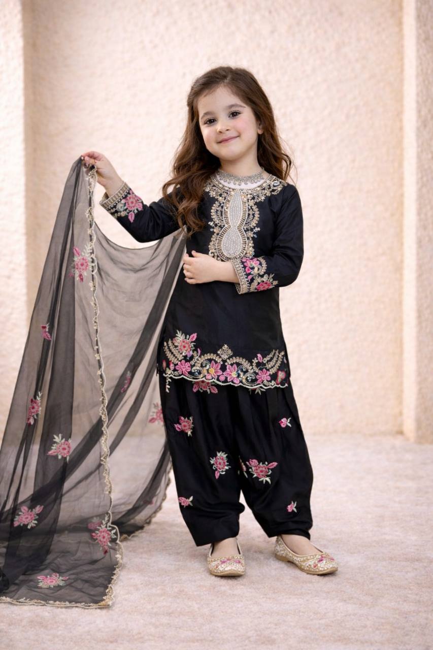 Girls Designer Crepe Silk Salwar Suit – Heavy Embroidery Collection
