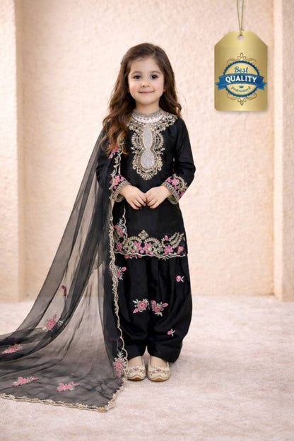 Girls Designer Crepe Silk Embroiderd Fully Stitched Salwar Suit