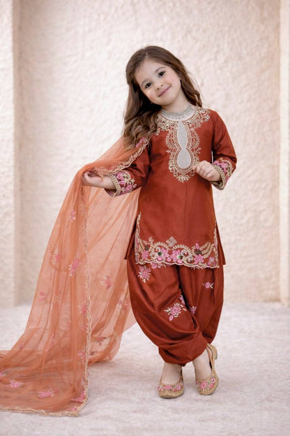 Girls Designer Crepe Silk Salwar Suit – Heavy Embroidery Collection