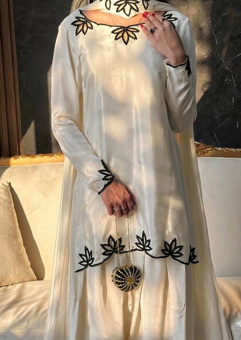 Ceremony Wear White Color Heavy Natural Crepe Farshi Suit with Dupatta