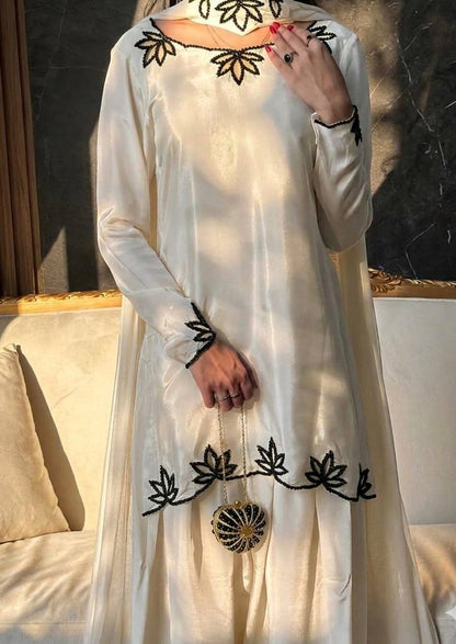 Ceremony Wear White Color Heavy Natural Crepe Farshi Suit with Dupatta