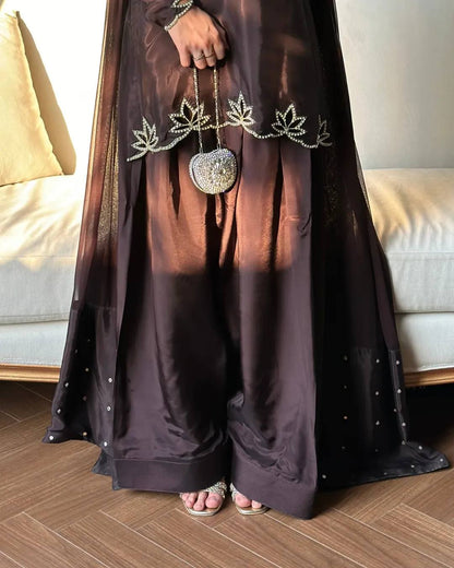 Festive Wear Brown Color Heavy Natural Crepe Farshi Suit