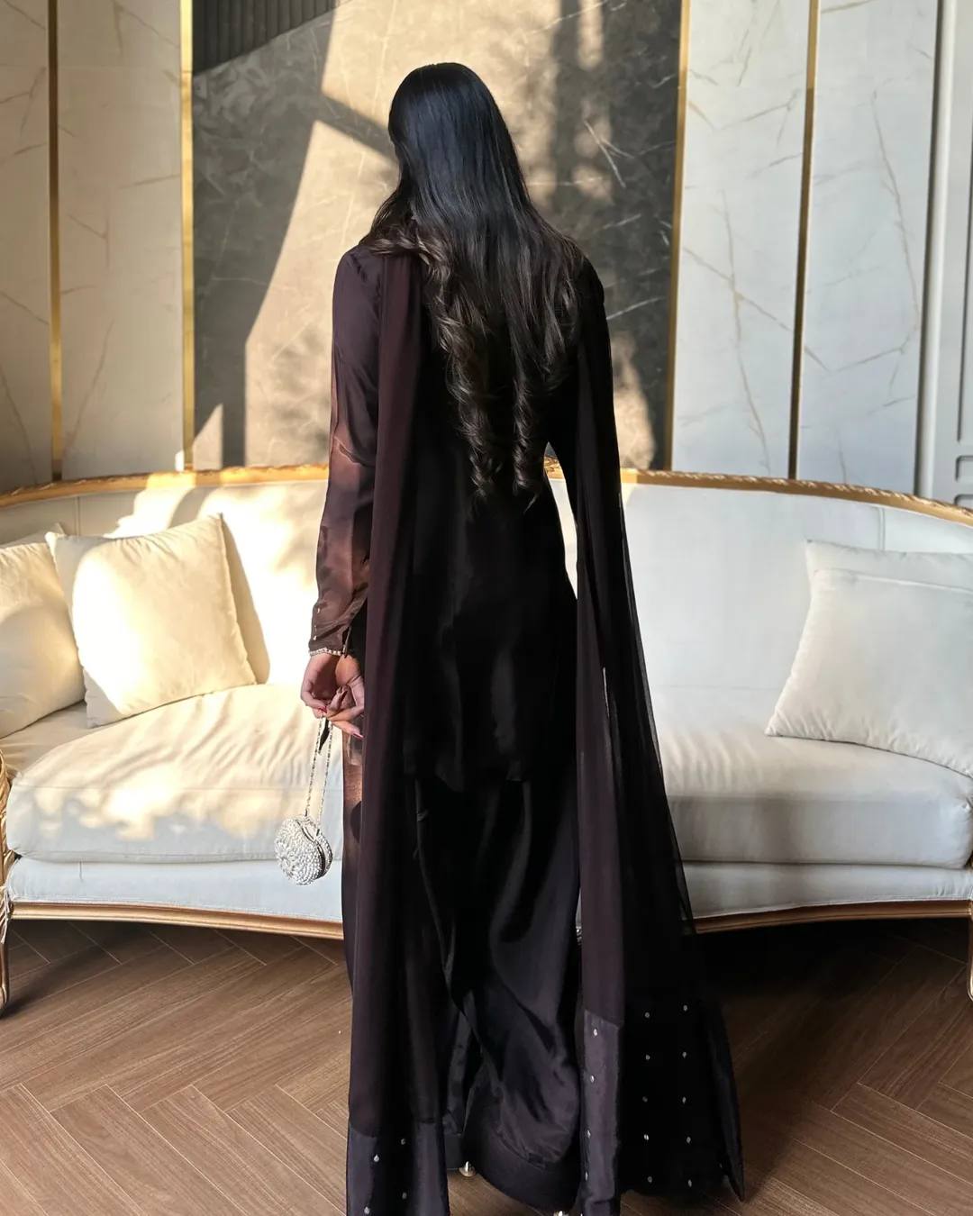 Festive Wear Brown Color Heavy Natural Crepe Farshi Suit