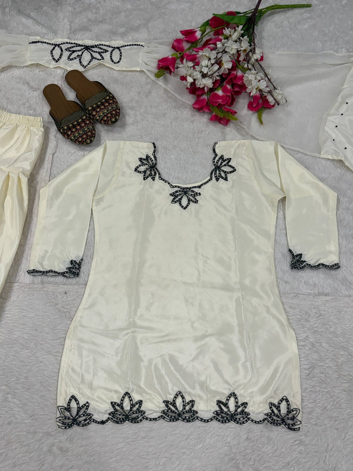 Ceremony Wear White Color Heavy Natural Crepe Farshi Suit with Dupatta