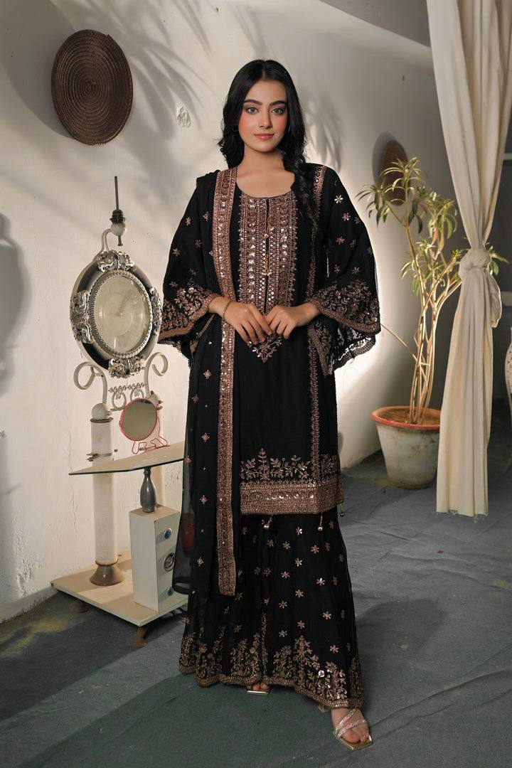 Superhit Black Color Sequence Embroidered Sharara Suit