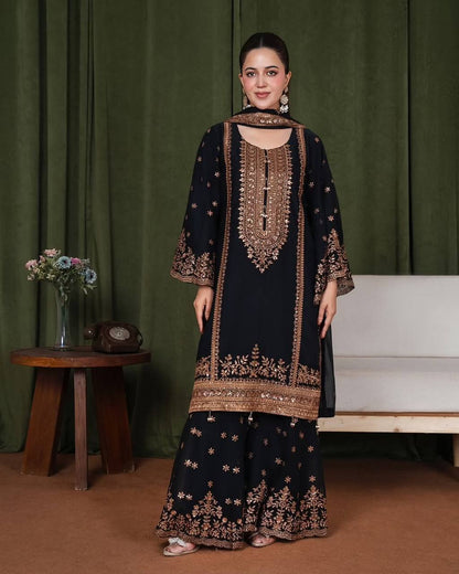Superhit Black Color Sequence Embroidered Sharara Suit