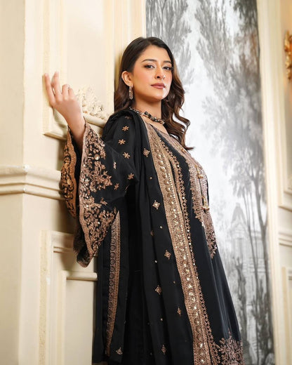 Superhit Black Color Sequence Embroidered Sharara Suit