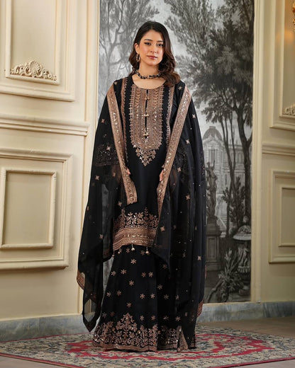 Superhit Black Color Sequence Embroidered Sharara Suit