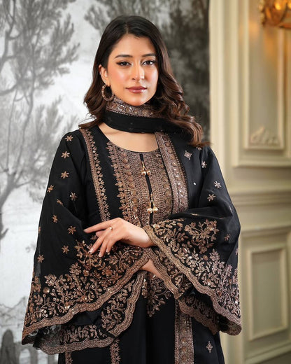 Superhit Black Color Sequence Embroidered Sharara Suit