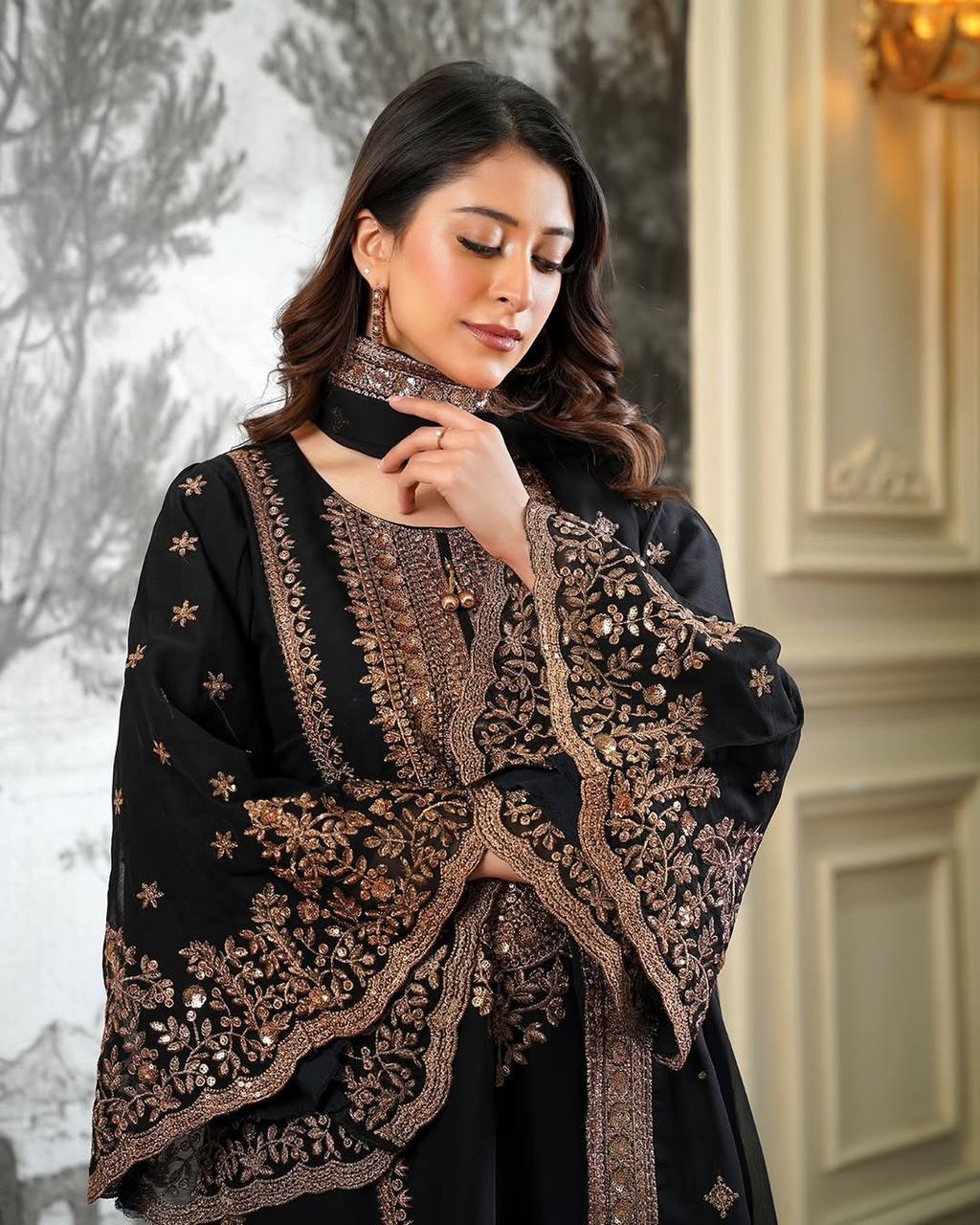 Superhit Black Color Sequence Embroidered Sharara Suit