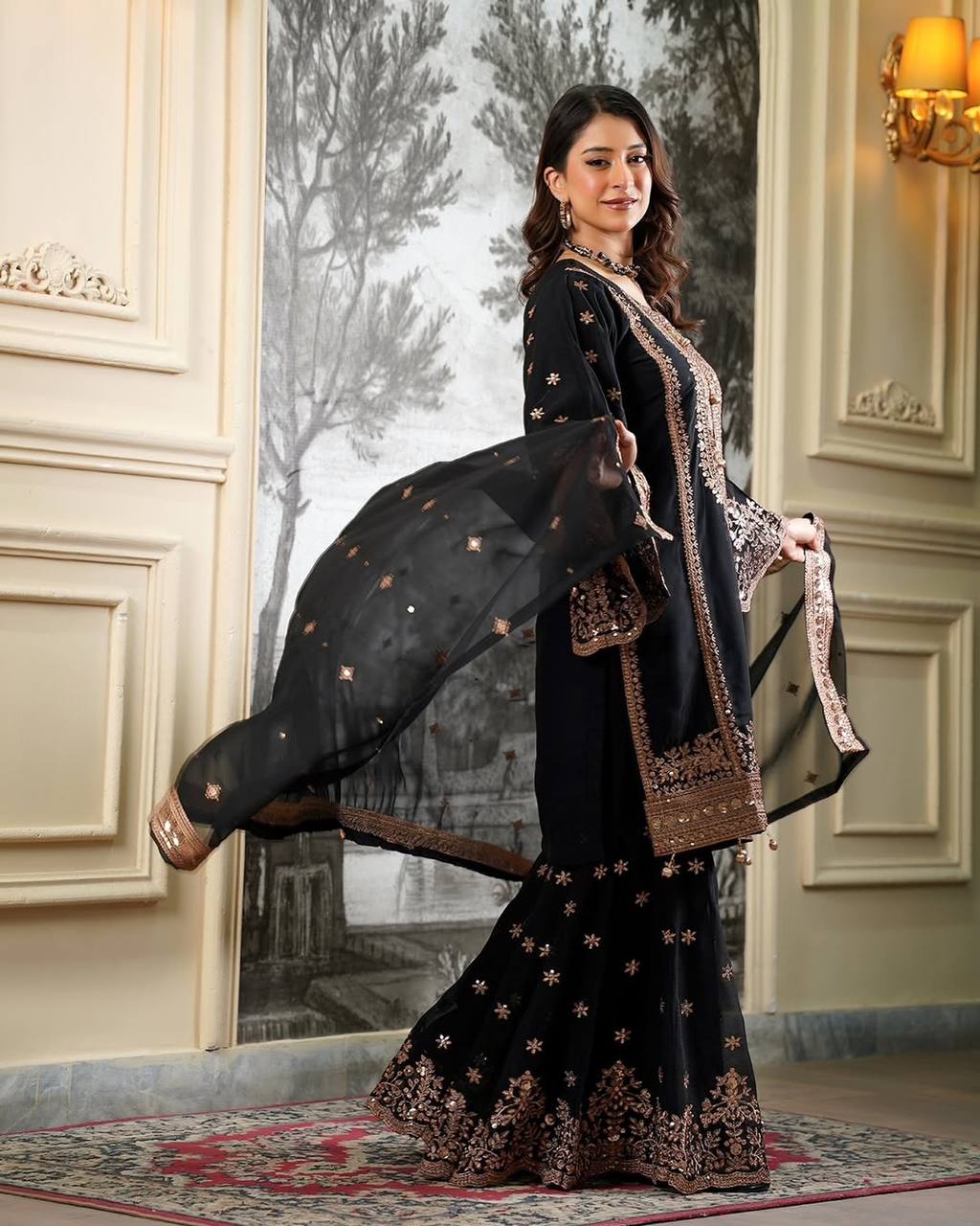 Superhit Black Color Sequence Embroidered Sharara Suit
