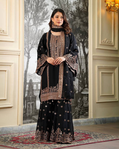 Superhit Black Color Sequence Embroidered Sharara Suit