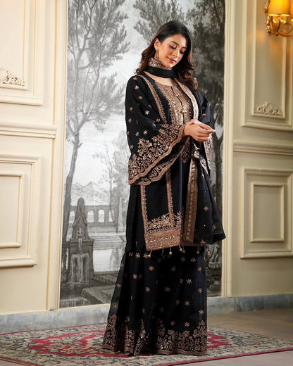 Superhit Black Color Sequence Embroidered Sharara Suit