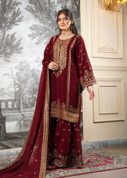 Preferable Maroon Color Sequence Work Fendy Silk Sharara Suit