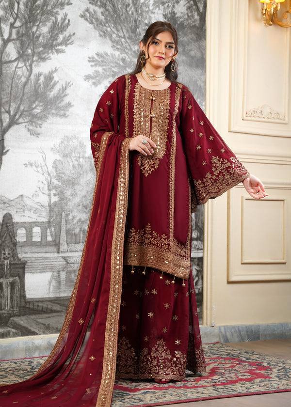 Preferable Maroon Color Sequence Work Fendy Silk Sharara Suit