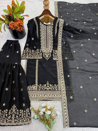 Superhit Black Color Sequence Embroidered Sharara Suit