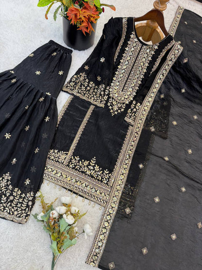 Superhit Black Color Sequence Embroidered Sharara Suit