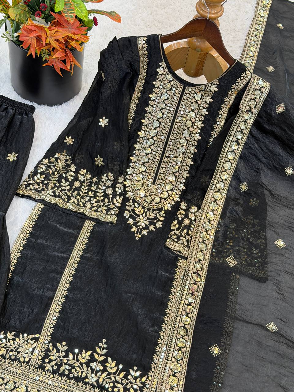 Superhit Black Color Sequence Embroidered Sharara Suit