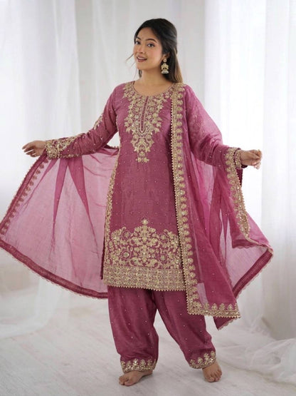 Arti Chauhan Wear Pink Color Sequence Embroidered Palazzo Suit
