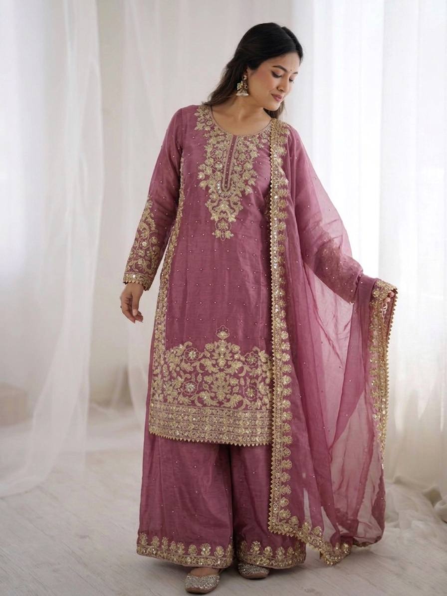 Arti Chauhan Wear Pink Color Sequence Embroidered Palazzo Suit