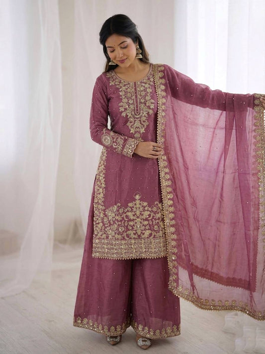 Arti Chauhan Wear Pink Color Sequence Embroidered Palazzo Suit