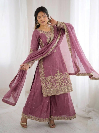 Arti Chauhan Wear Pink Color Sequence Embroidered Palazzo Suit