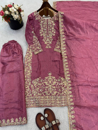 Arti Chauhan Wear Pink Color Sequence Embroidered Palazzo Suit