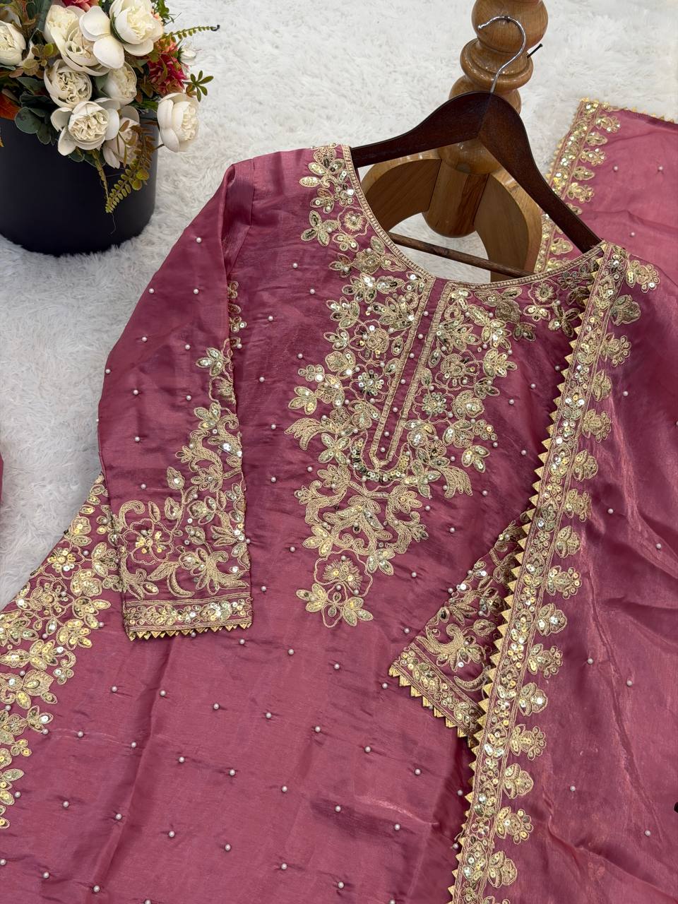 Arti Chauhan Wear Pink Color Sequence Embroidered Palazzo Suit