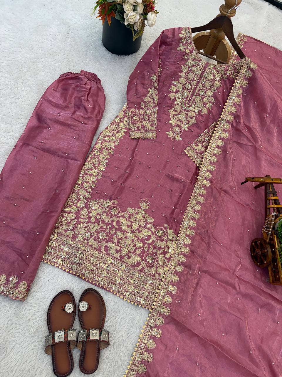 Arti Chauhan Wear Pink Color Sequence Embroidered Palazzo Suit