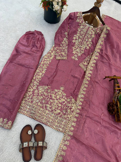 Arti Chauhan Wear Pink Color Sequence Embroidered Palazzo Suit