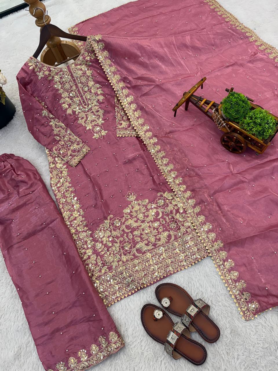 Arti Chauhan Wear Pink Color Sequence Embroidered Palazzo Suit