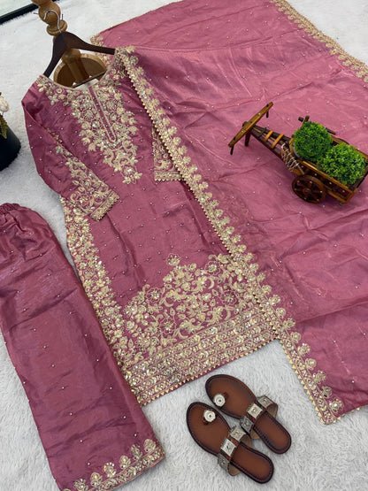 Arti Chauhan Wear Pink Color Sequence Embroidered Palazzo Suit