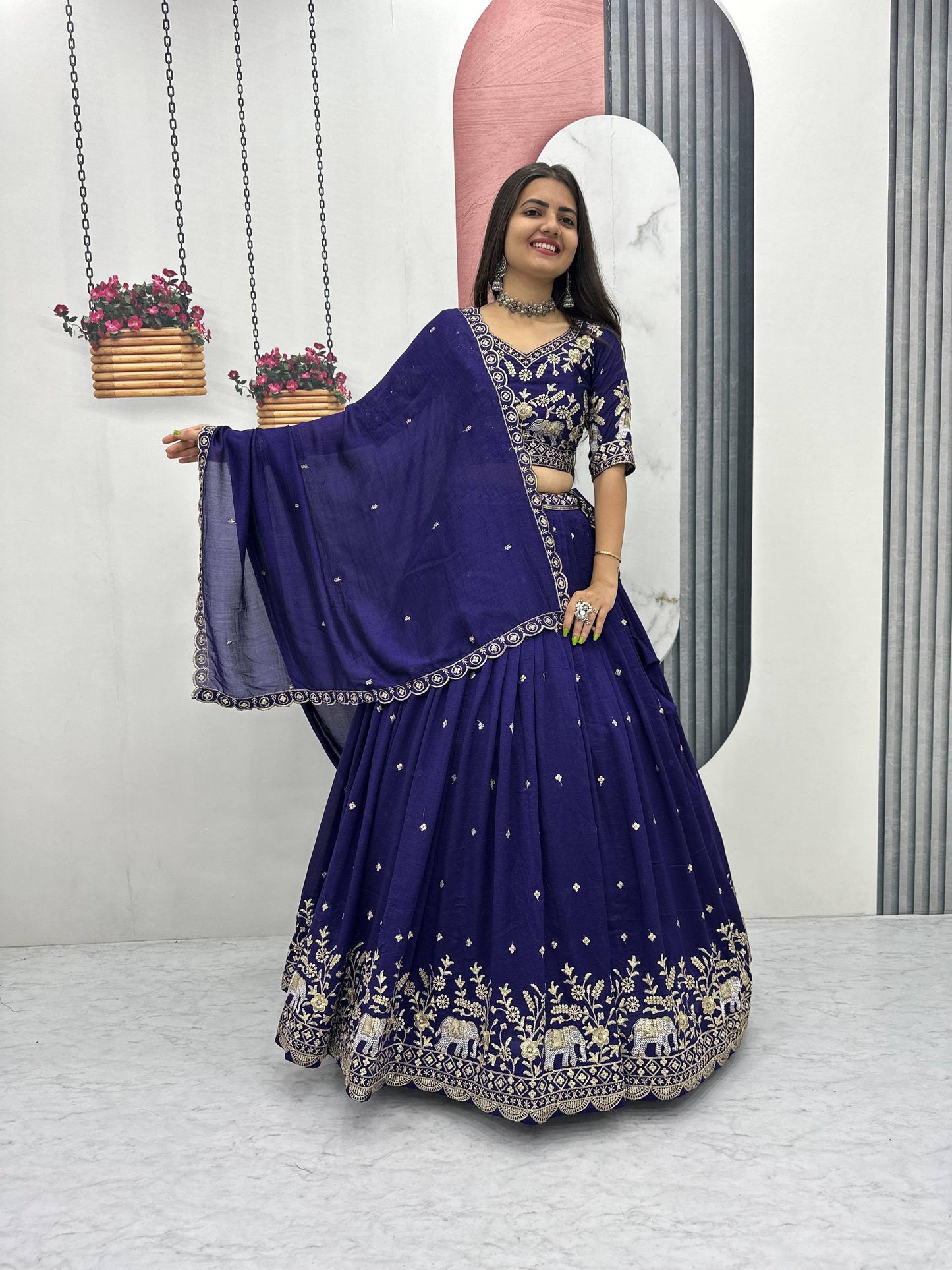Party Wear Blue Color Thread And Sequence Work Lehenga Choli Set