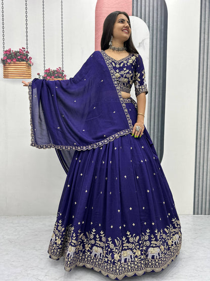 Party Wear Blue Color Thread And Sequence Work Lehenga Choli Set