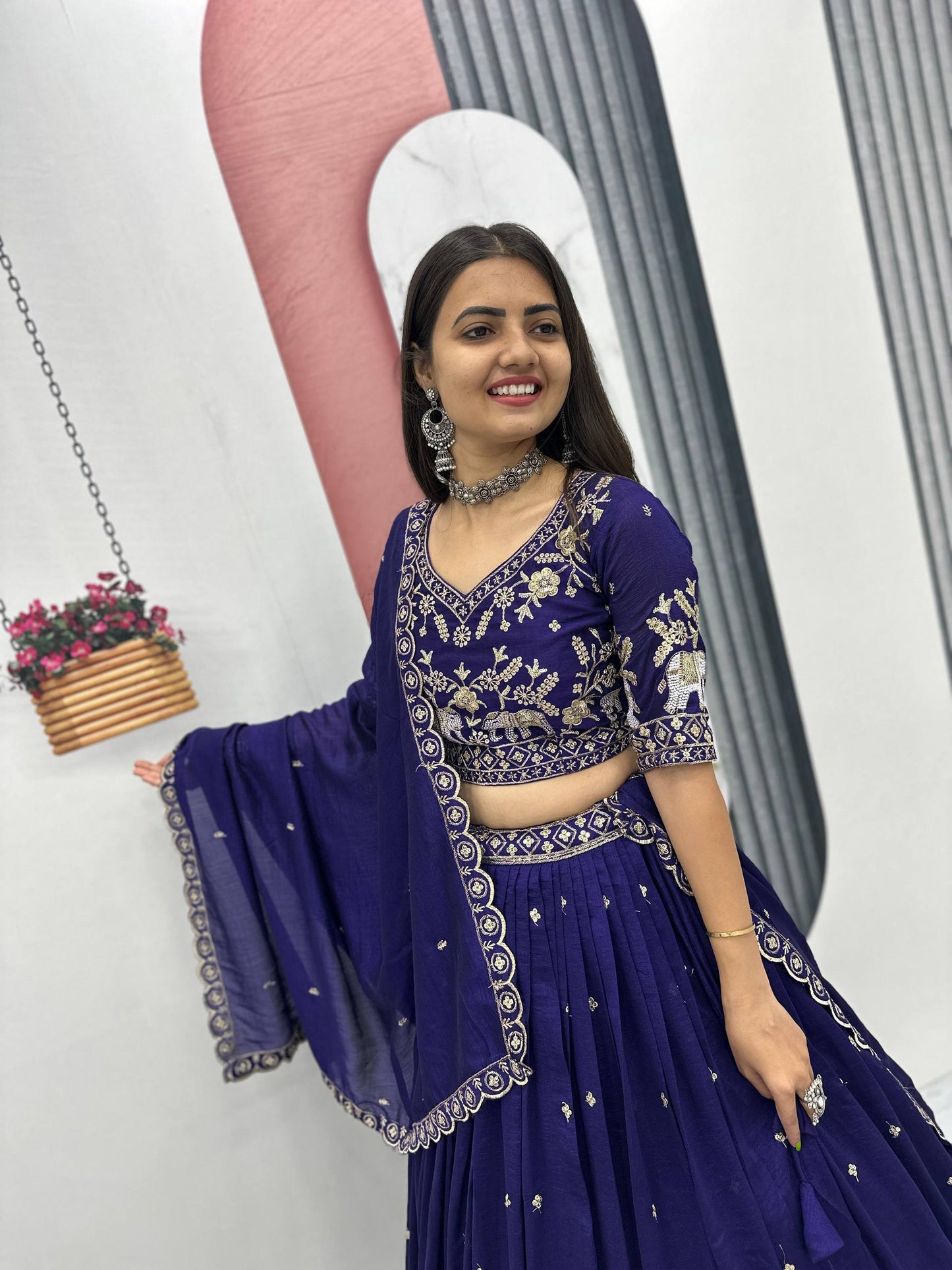 Party Wear Blue Color Thread And Sequence Work Lehenga Choli Set