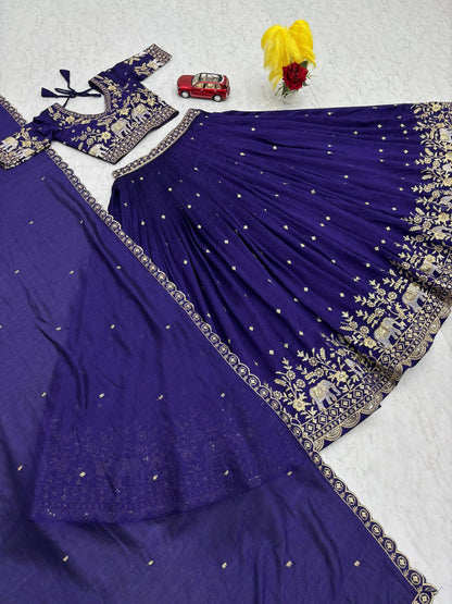 Party Wear Blue Color Thread And Sequence Work Lehenga Choli Set