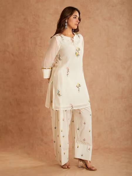 Occasion Wear White Color Pure Cotton Silk Palazzo Suit