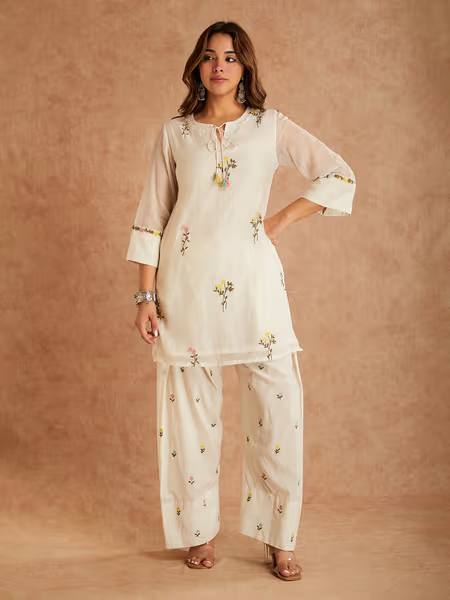 Occasion Wear White Color Pure Cotton Silk Palazzo Suit