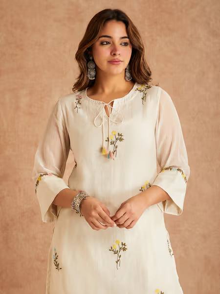 Occasion Wear White Color Pure Cotton Silk Palazzo Suit