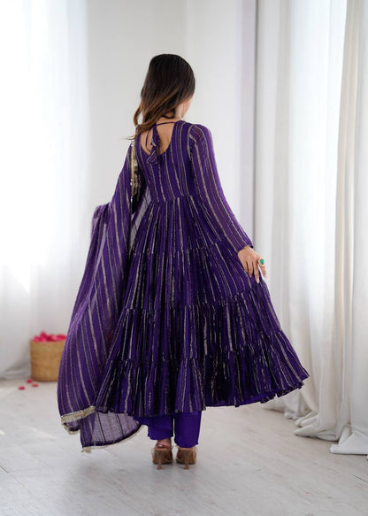 Fabulous Purple Color Mal Chanderi Anarkali Suit With Dupatta