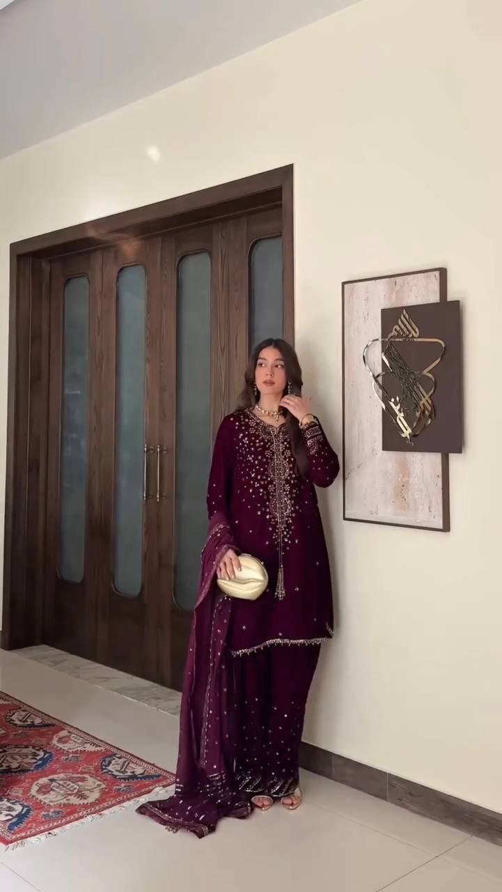 Ravishing Purple Color Sequin Work Palazzo Suit Set